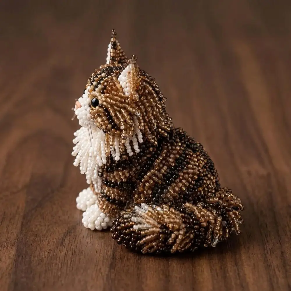 Kit Fai da Te Artigianale per Ricamo con Perline a Tema Animale, Set di Perline Colorate Piccole per Arte e Artigianato, Kit per Creare Portachiavi 3D a Forma di Gatto/Mini Animale Domestico, Giorno Piovoso - immagine 3
