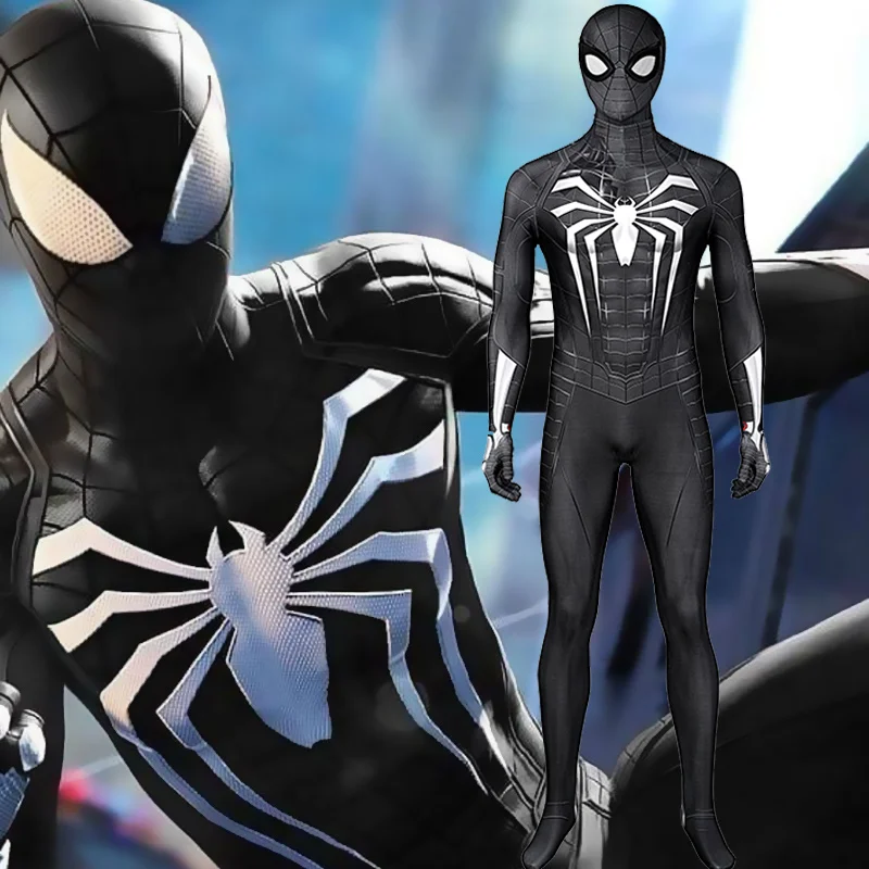 Black PS4 Spiderman Cosplay Advanced Suit Spider Boys Costume