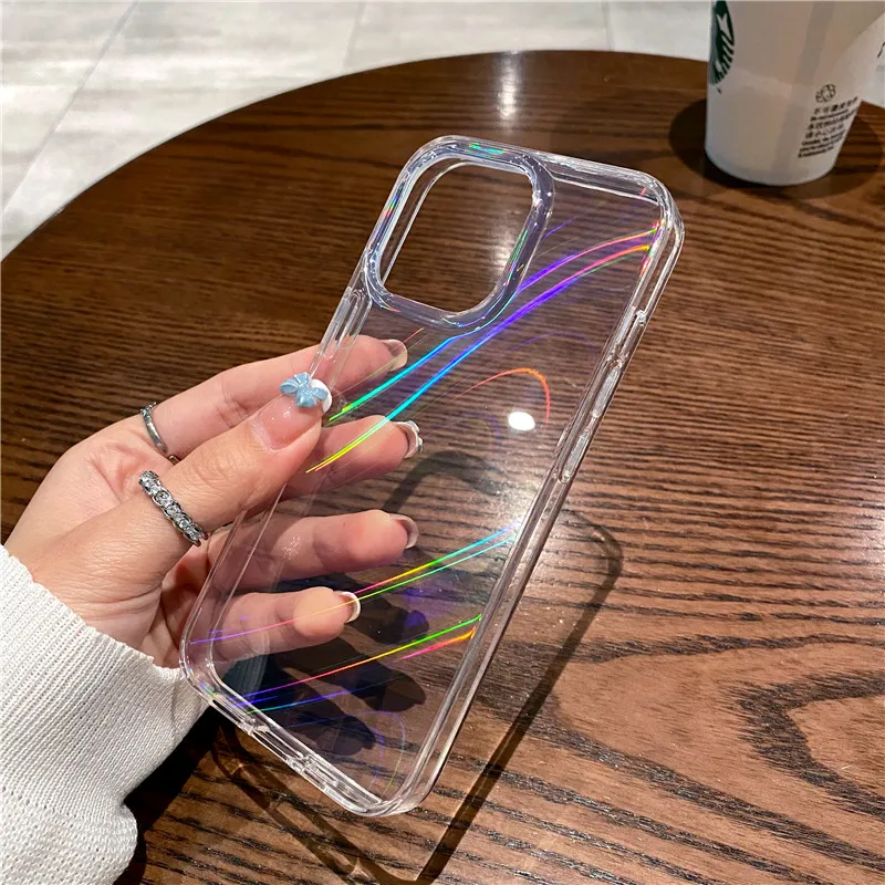 thumbnail image 1 of Aurora Laser Transparent Hard Phone Case For iPhone 15 14 13 12 Pro Max 11 X XS XR 8 7 Plus SE 3 2 6 6S Luxury Clear Soft Cover, 1 of 5