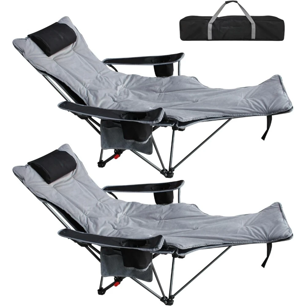 

2-Pack Reclining Camping Chair With Removable Footrest Lounge Chair With Headrest Portable Adjustable Folding Chairs for Adults