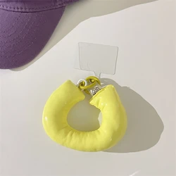 Korean Cute Cotton Round Hanging Phone Pendant with Soft Strap and Anti - Lost Ring Keychain (Yellow)