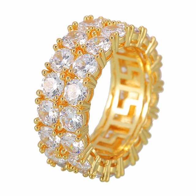Handmade Eternity Promise Gold Crystal Ring AAA CZ Zirconia Engagement Wedding Band Rings for Women Men Finger Party Jewelry 3