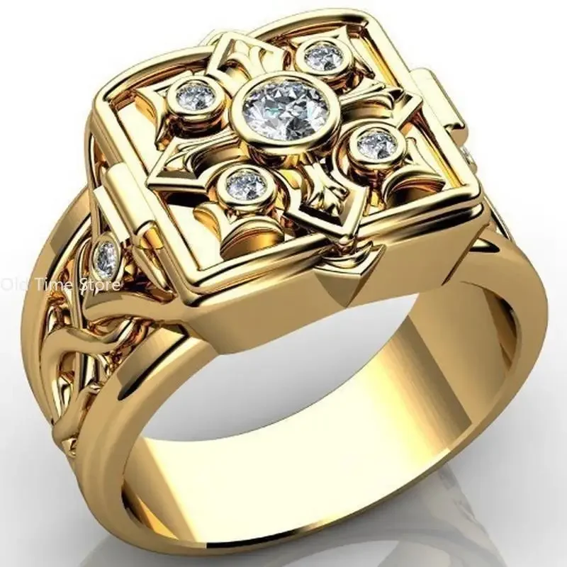 Vintage Punk Men's Ring Secret Compartment Carved Micro Set Zirconia Ring Pirate Jewelry finger rings fashion rings fashion ring metal rings punk rings stackable rings