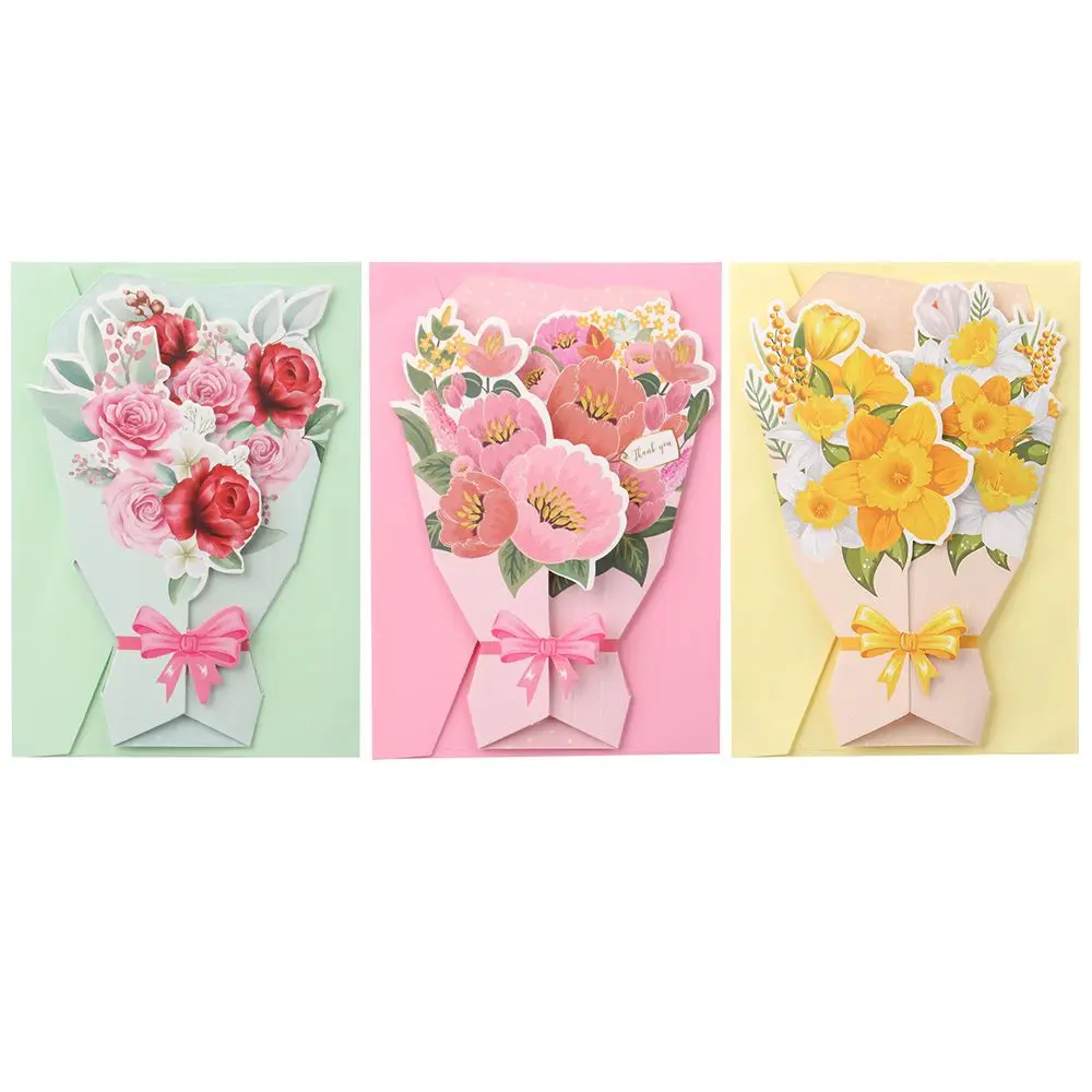 Party Supplies DIY Creative Birthday Gift Greeting Card 3D Foldable Card Flower Series greeting cards