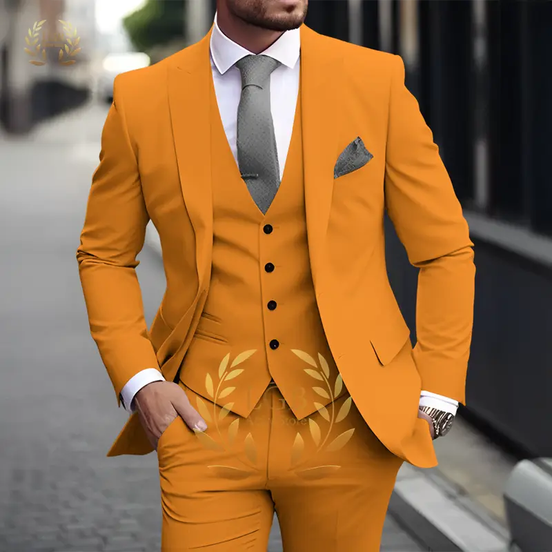 Men's Khaki 3-Piece Suit Classic Peak Lapel Business Formal Wedding Groom Slim Fit Elegant Gentleman Style Fashion Blazer - Image 17
