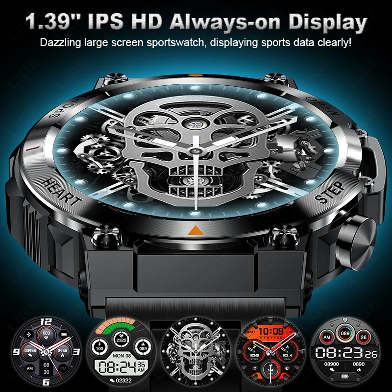 LIGE 1.39 Inch HD Bluetooth Call Smart Watch Men Sports Fitness Tracker Heart Monitor 400mAh Smartwatch For Android IOS Phone