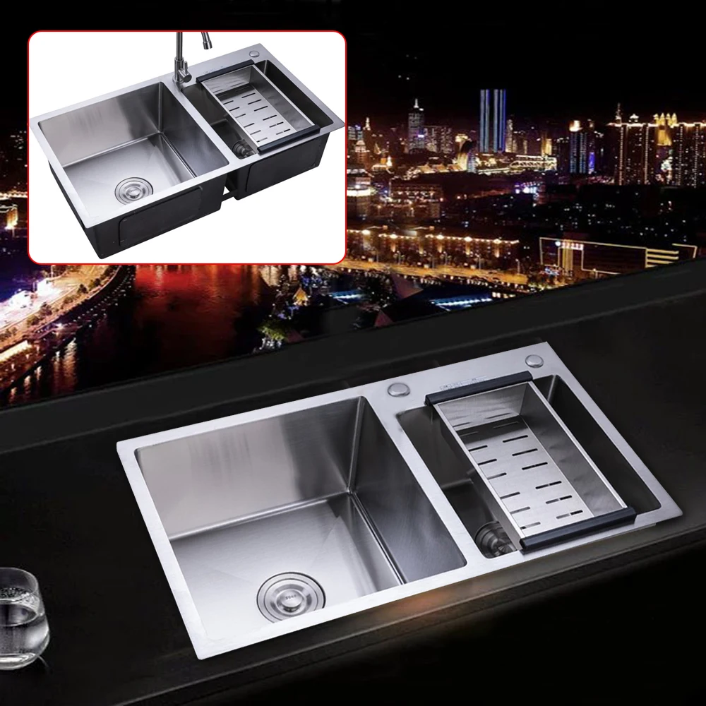 78*43*21cm Stainless Steel Sink With a Drainage Basket And a Set Of Sewer fits Kitchen & Bathroom 2