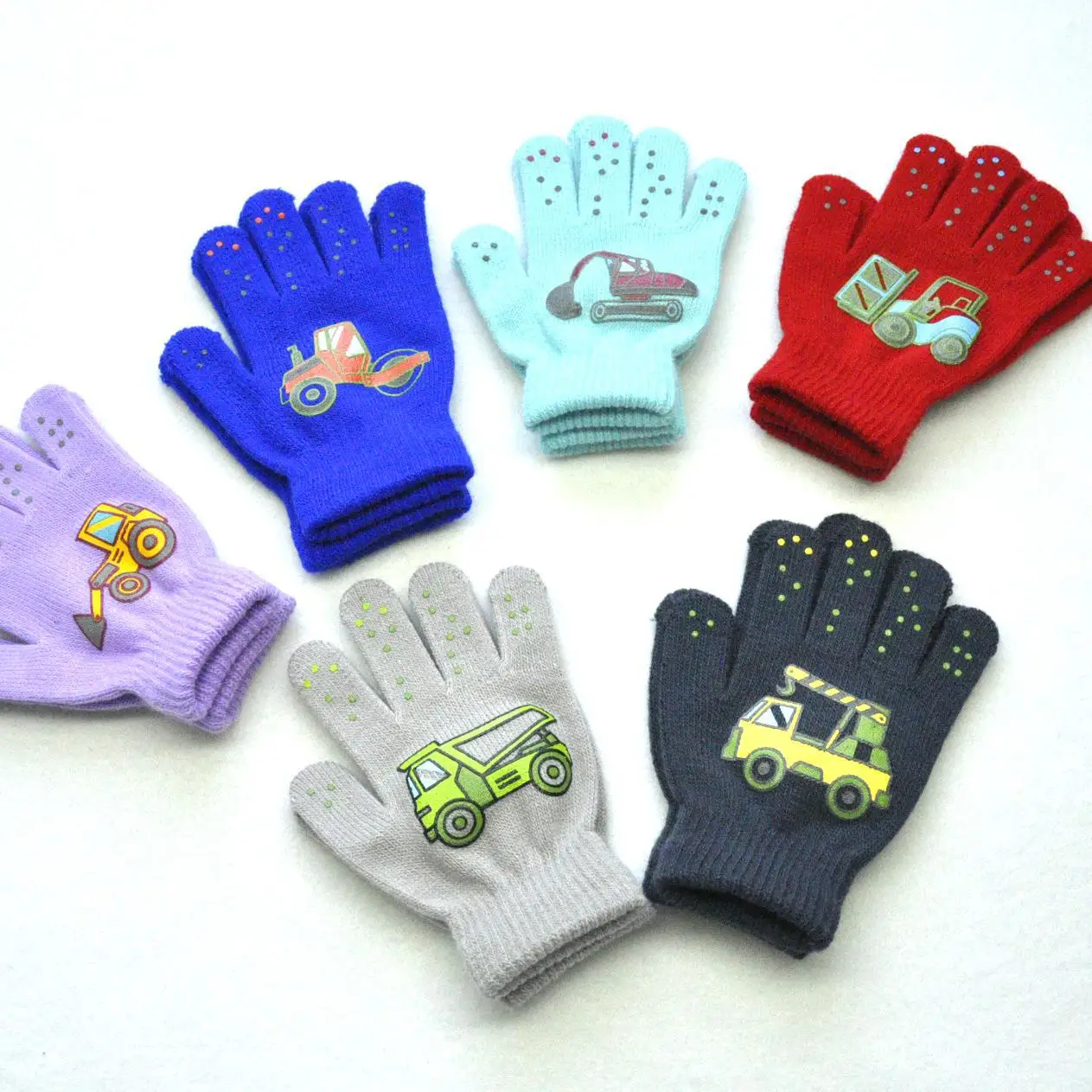 Outdoor 5-11Y Children Knitted Gloves Cute Winter New Students Cars Warm Full Finger Mittens Outdoor Kids Cycling Skiing Gloves