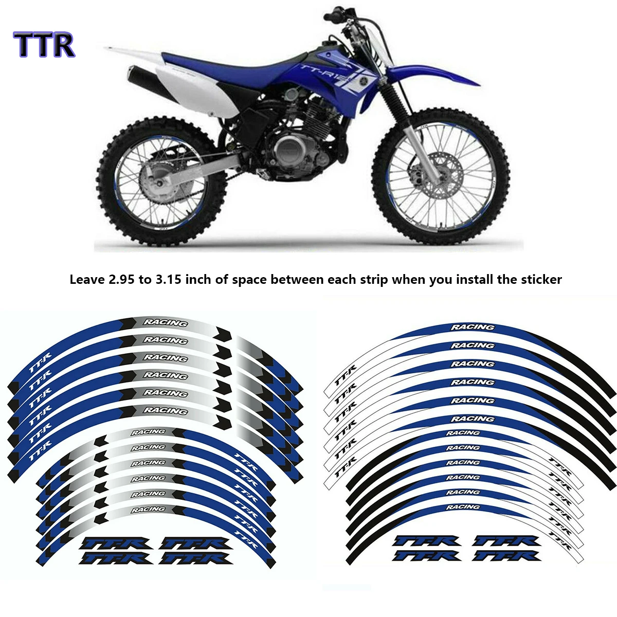 12Ps Moto "21" 18 Cerchioni Strisce Adesivi Per Yamaha Tt-R 230 2005-2009 Tt-R 250 1999-2006 Ttr230 250