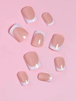 24pcs/set short square fake nails for women cute bride heart white french tips faux ongles y2k press on false nail supplies 2