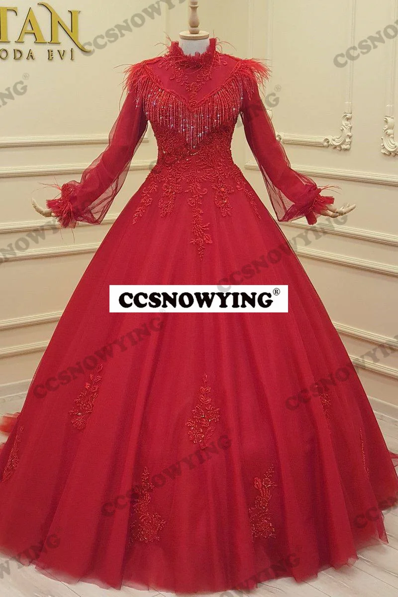 

Женское бальное платье с длинным рукавом, красное официальное платье в арабском стиле