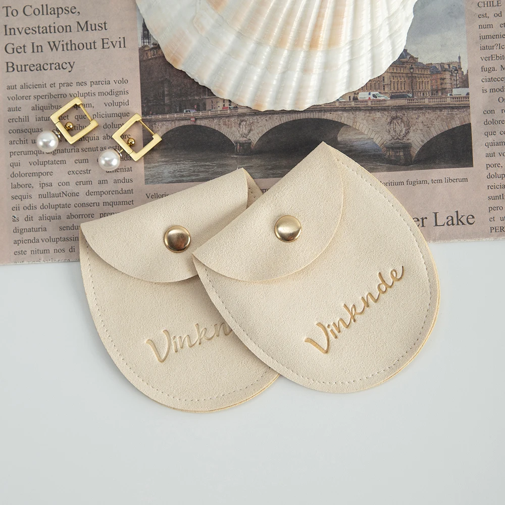 50pcs Cream Microfiber Button Pouch Small Suede Bags Custom logo Necklace Earring Jewelry Christmas Wedding Gift Packaging Pouch