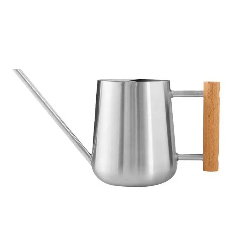 

900ml Watering Can With Wooden Handle Quality Stainless Steel Plants Watering Can Open Top & Long Spout Watering Pot For Home