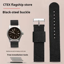 Men's Waterproof Canvas Watch Strap Bracelet, 20mm/22mm - Premium Quality - 22mm width (Black silver)