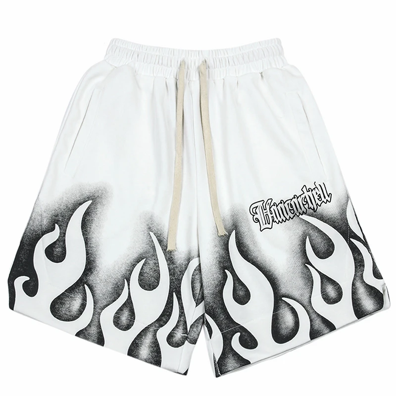2023 Men Cotton Jogger Shorts Summer Track Short Black Hip Hop Streetwear Harajuku Shorts Sweatpants Fire Flame Printed Shorts