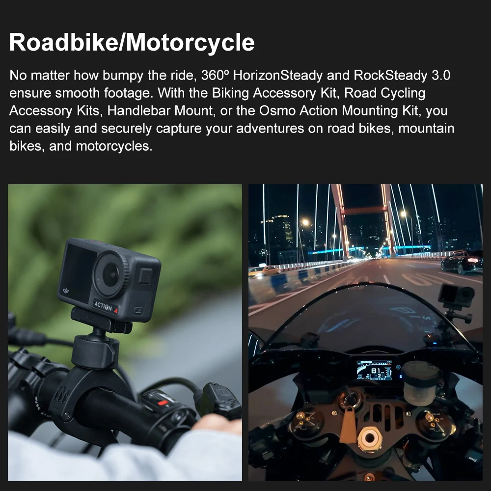 DJI Osmo Action 4 Road Cycling Combo - Bike Camera with 360° Wrist Strap  for Cyclists, 1/1.3-Inch Sensor, Stunning Low-Light Imaging, 4K/120fps