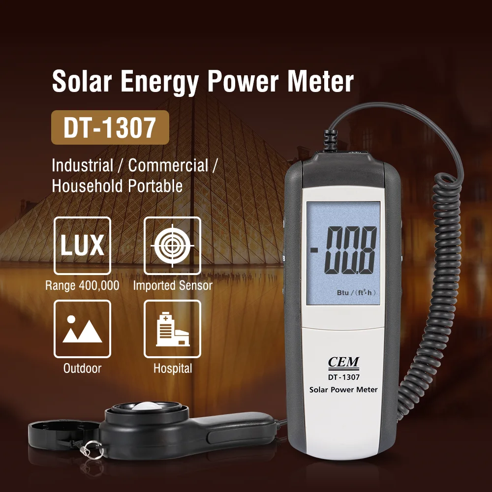 DT-1307 Solar Power Meter with Backlight Outdoor Sunlight test range 1999w/m2 or 634BTU/(ft2*h)