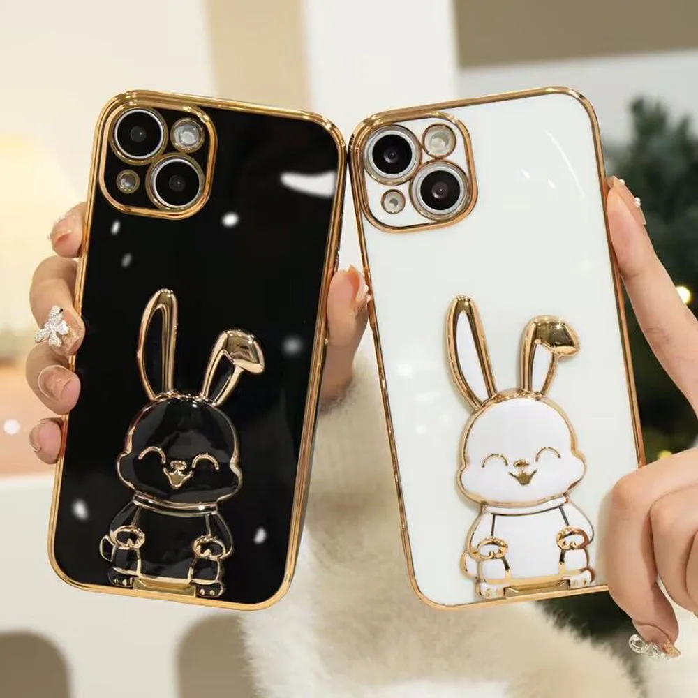 Adorable Rabbit Design Phone Holder Bracket with Plating Cover