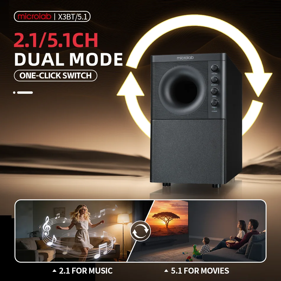5.1 홈 시어터 시스템 마이크로랩 X3BT 5.1 180W RMS 출력 서브우퍼 노래방 서라운드 사운드 홈 시어터 시스템