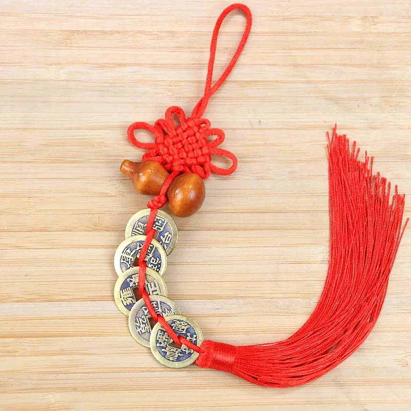Retro 9 Coins Red Chinese Knot Copper Feng Shui Wealth Success Lucky Charm Home Car Hanger Decors 1PC chinese knot charm
