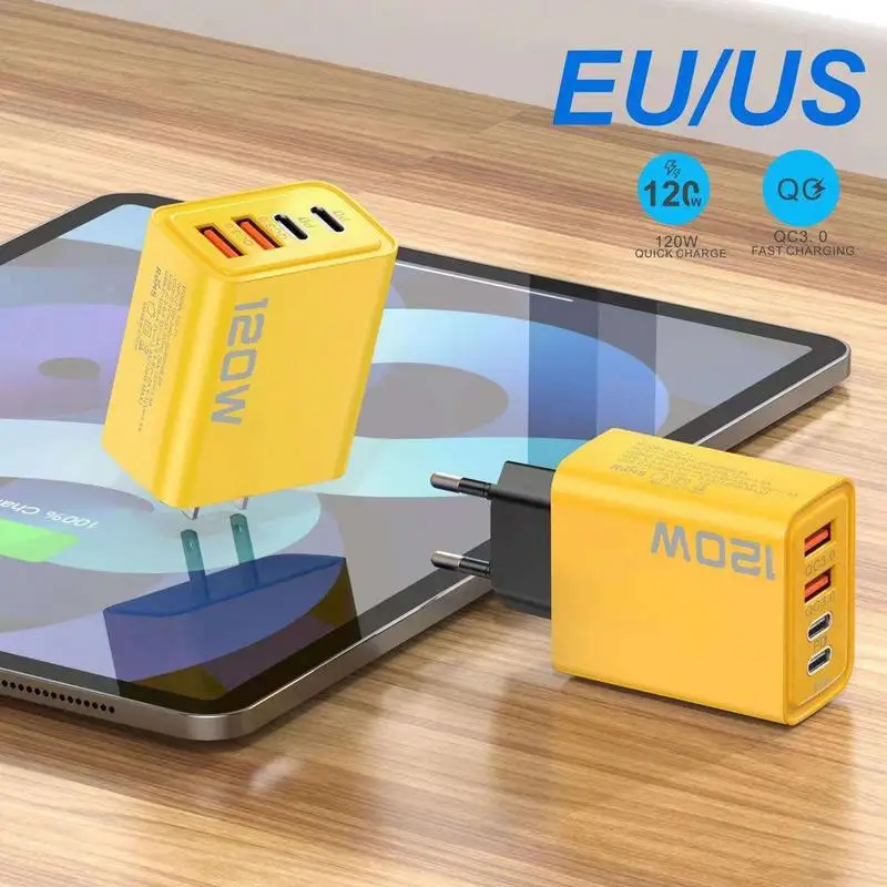 Hot Sale 120W 3.0 USB Fast Phone Charger Type C Quick Charge Charging Adapter For Phone 15Pro Max Mate60 Pro 4-port EU/US Plug