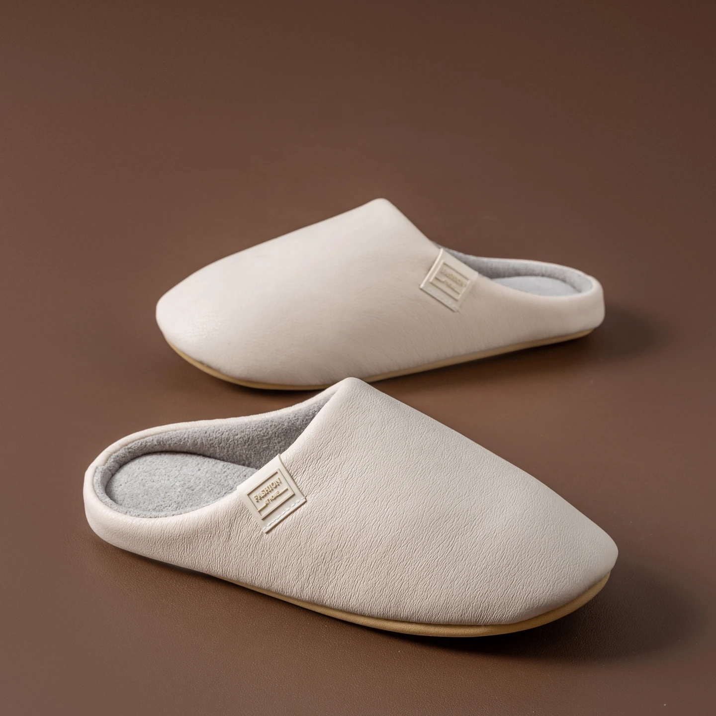 شباشب شتوية للرجال مبطنة بالصوف، جلد PU مقاوم للما...