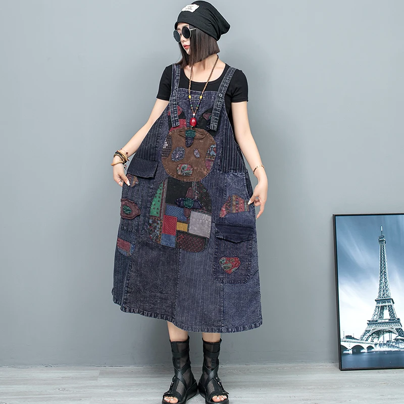 

Suspender Dress 2024 Spring Summer New Old Cloth splicing Fabric High Waist A-line Dress Medium Length Dress