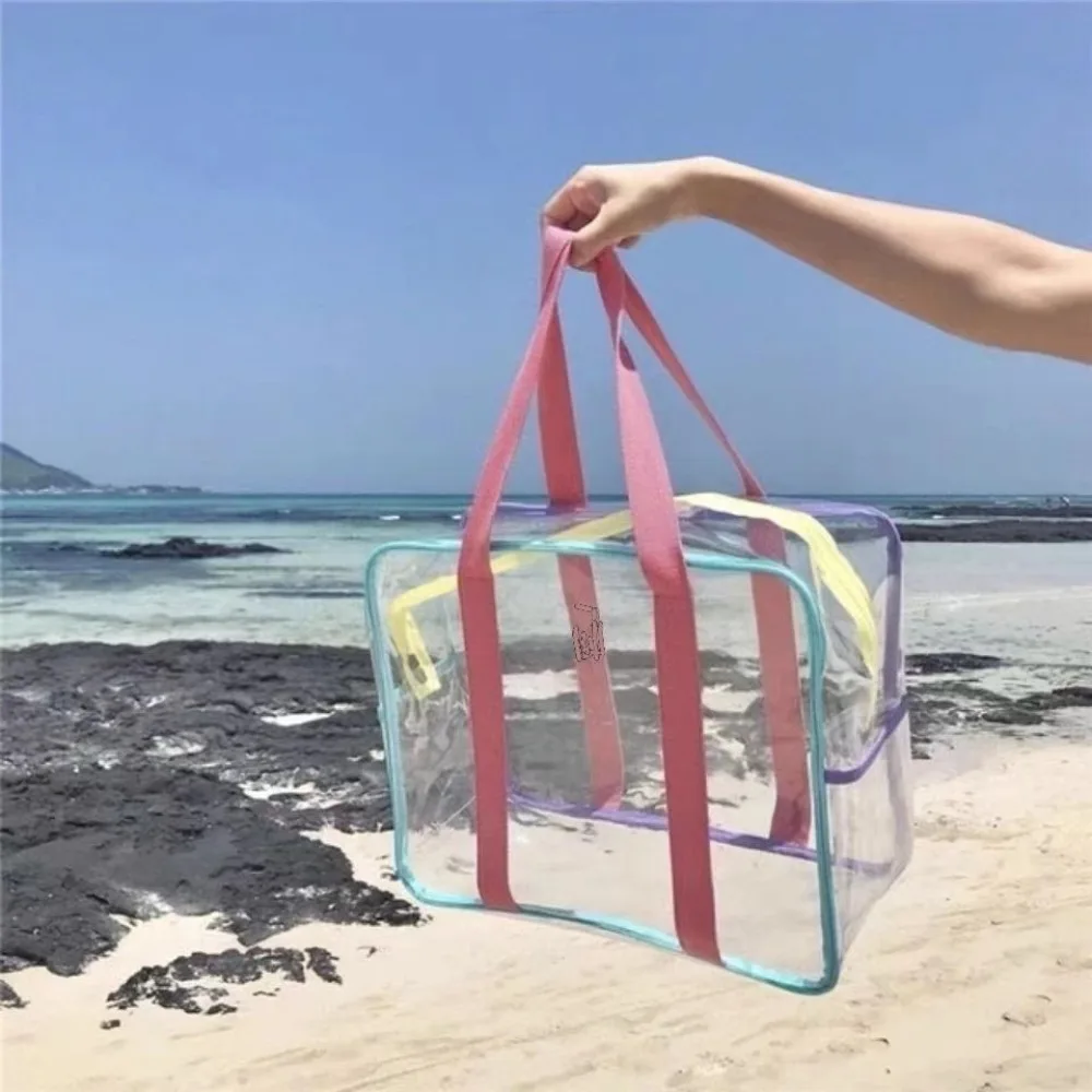Hot Sale Transparent PVC Shoulder Bag Large Capacity Waterproof Beach Bag Swimming Storage Bag Clear Jelly Bag Washing Bag