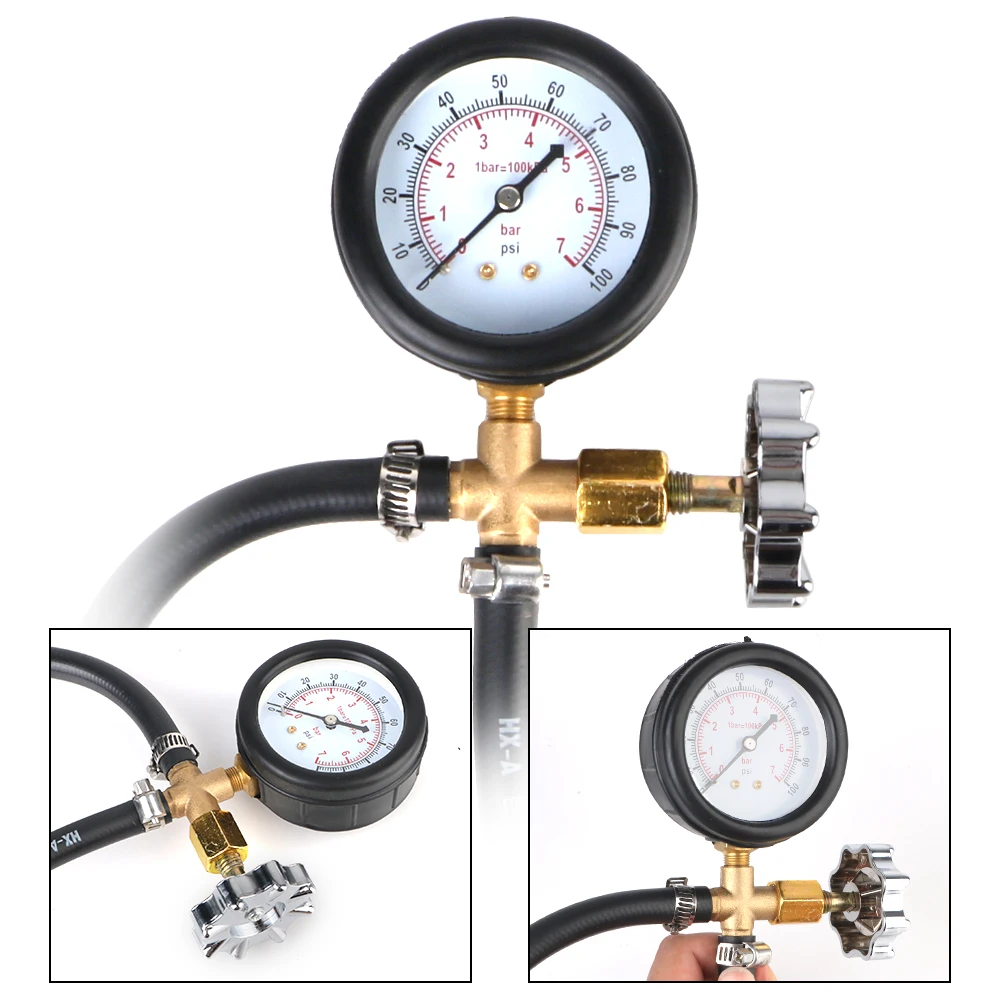 Gasoline Pressure Gauge Meter 0-100PSI Quick Connected Fuel Pump Pressure Gauge Tester for Car Truck Gasoline 5