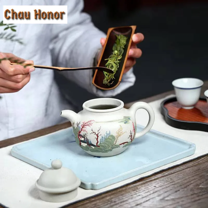 460ml Yixing Raw Ore Mutton Fat Jade Mud Purple Clay Teapot Handmade Household Kungfu Teaset Tea Ceremony Drinkware  Accessories