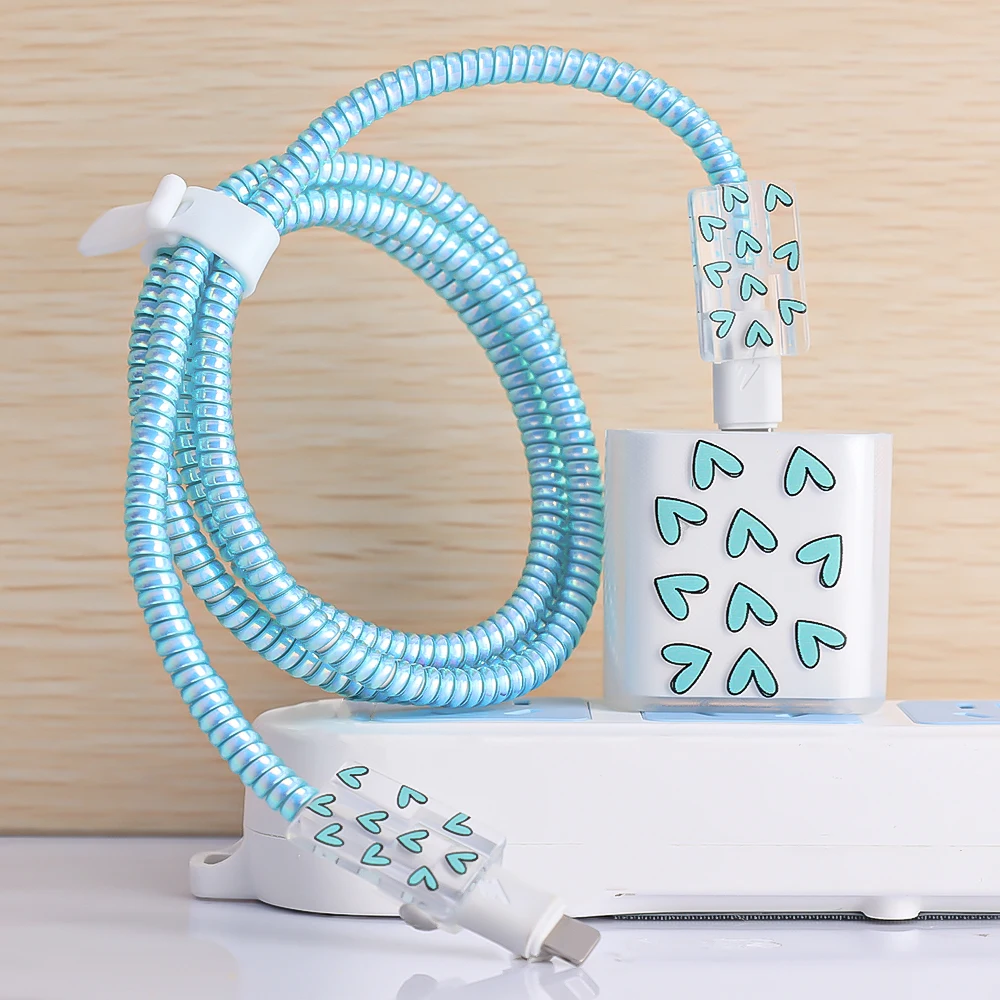Cute Love Heart Charger Protector Per Apple 18W/20W Charger Adapter Case Cable Wrap Anti-Break Cord Cover Per Iphone 12 13 14Pro