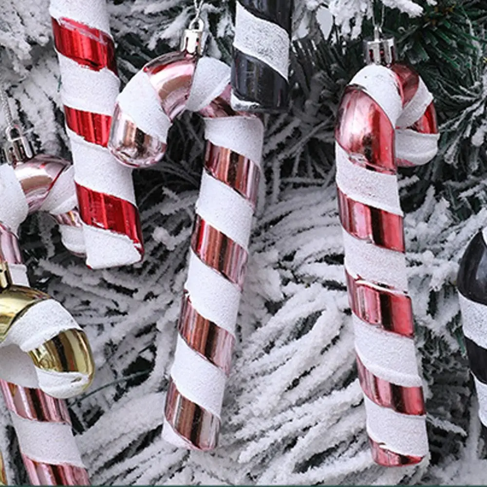 4pcs Colorful Christmas Candy Cane Pendant Shatterproof Plastic Lollipop Cane Pendant Electroplated Christmas Tree Pendant