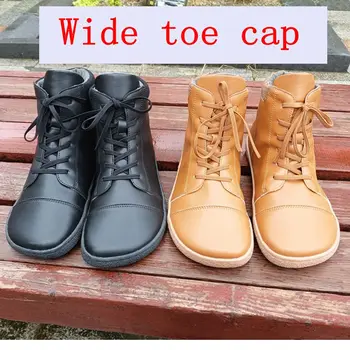 TONGLEPAO Barfuβ Leder Stiefel Mit Stuff Linning Innen Fur Frauen Und Kinder Null Drop Breiter Zehen Box