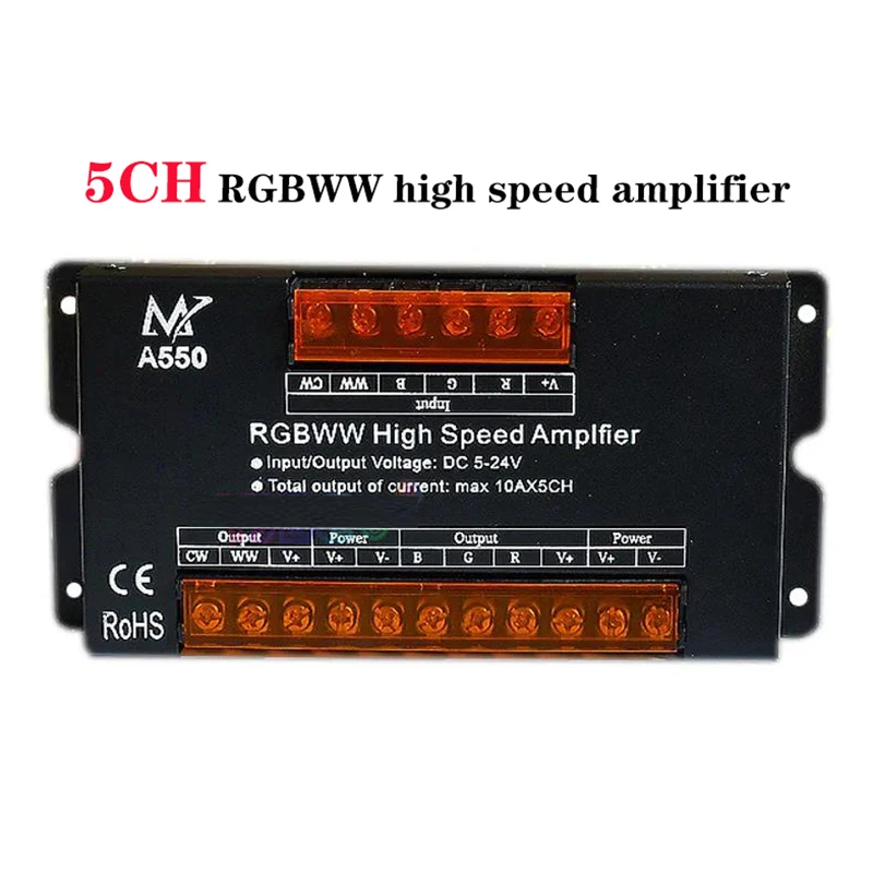 5CH RGBWW high speed amplifier 50A signal synchronization Repeater Controller for 5 in 1 RGBWW RGBCCT LED Strip tape