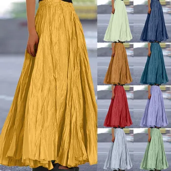 Womens Swing Maxi Skirt Bohemian Ruched Long Skirts For Beach Holiday Summer High Waisted A Line Flowy Skirts Boho Skirt Faldas 1