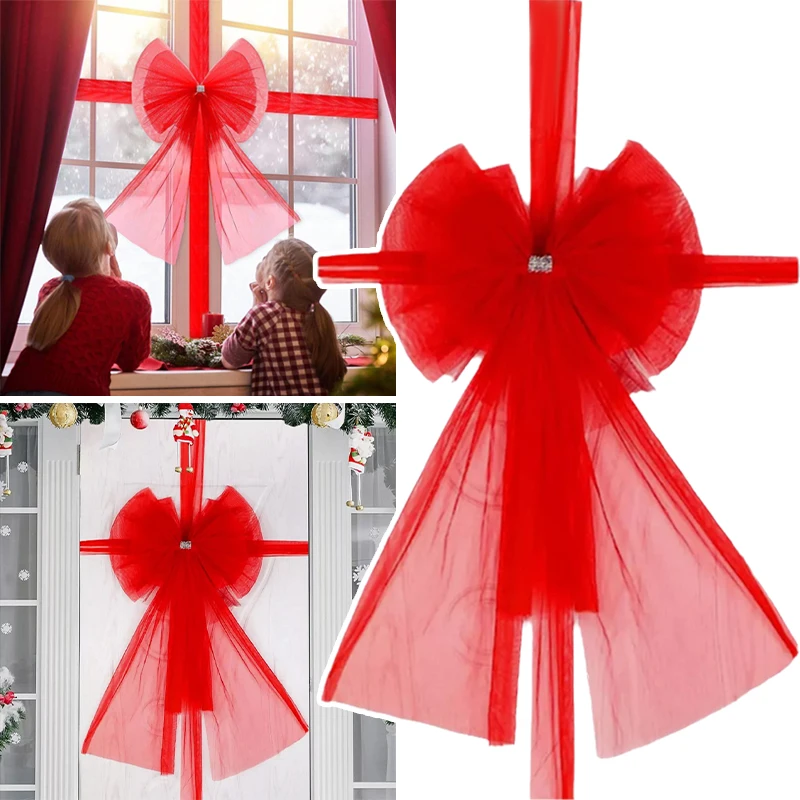 Description Picture 6 of itemChristmas Front Door Decoration Xmas Large Red Organza Bow Wedding Traditional Ready Made Door Bow 2025 New Year Decoration