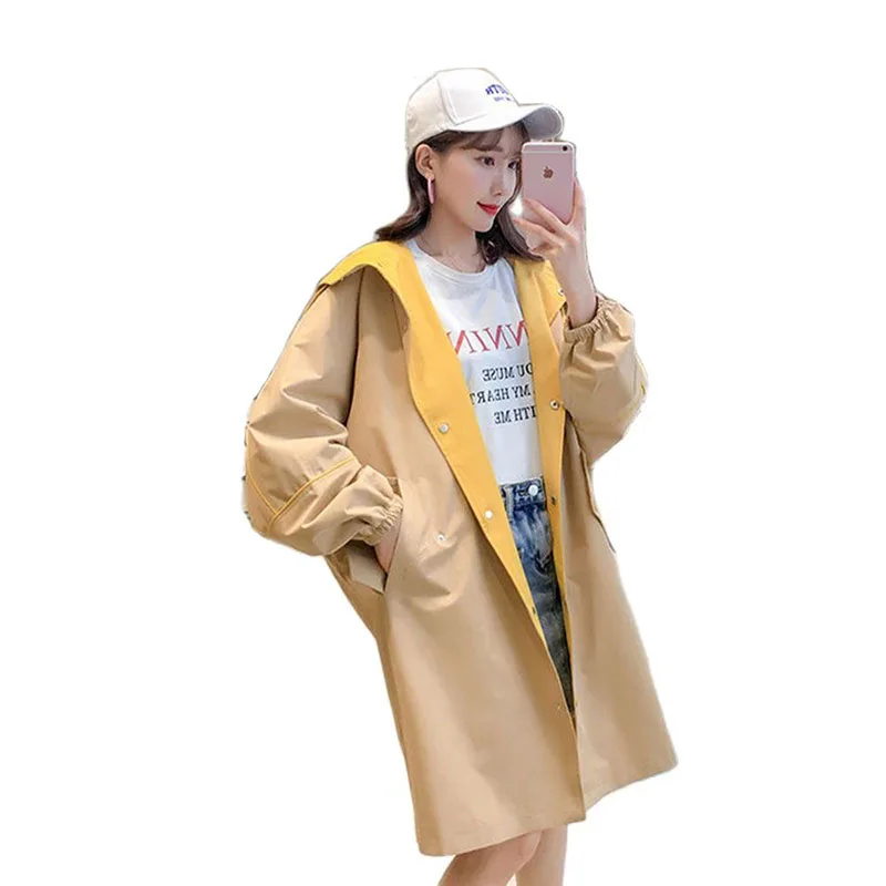 

Double layer With lining Women Windbreaker Nice Spring Long Trench Coat Female Hooded Overcoat Loose Large Size Trench Coat