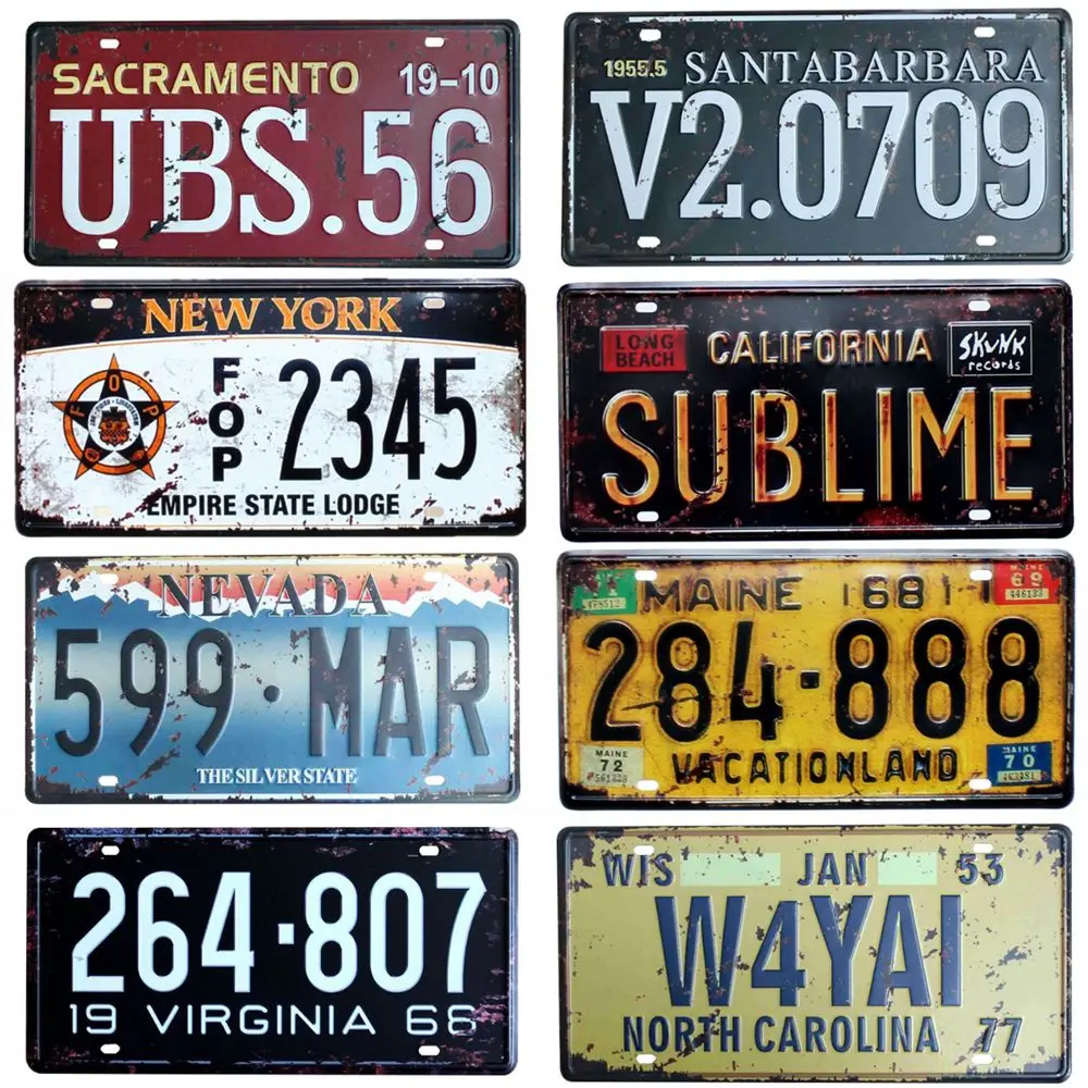 

Vintage Car License Metal Plate, USA CALIFORNIA SUBLIME, Wall Art Craft, Vintage Iron Painting for Bar, Cafe, Garage Decor, A928