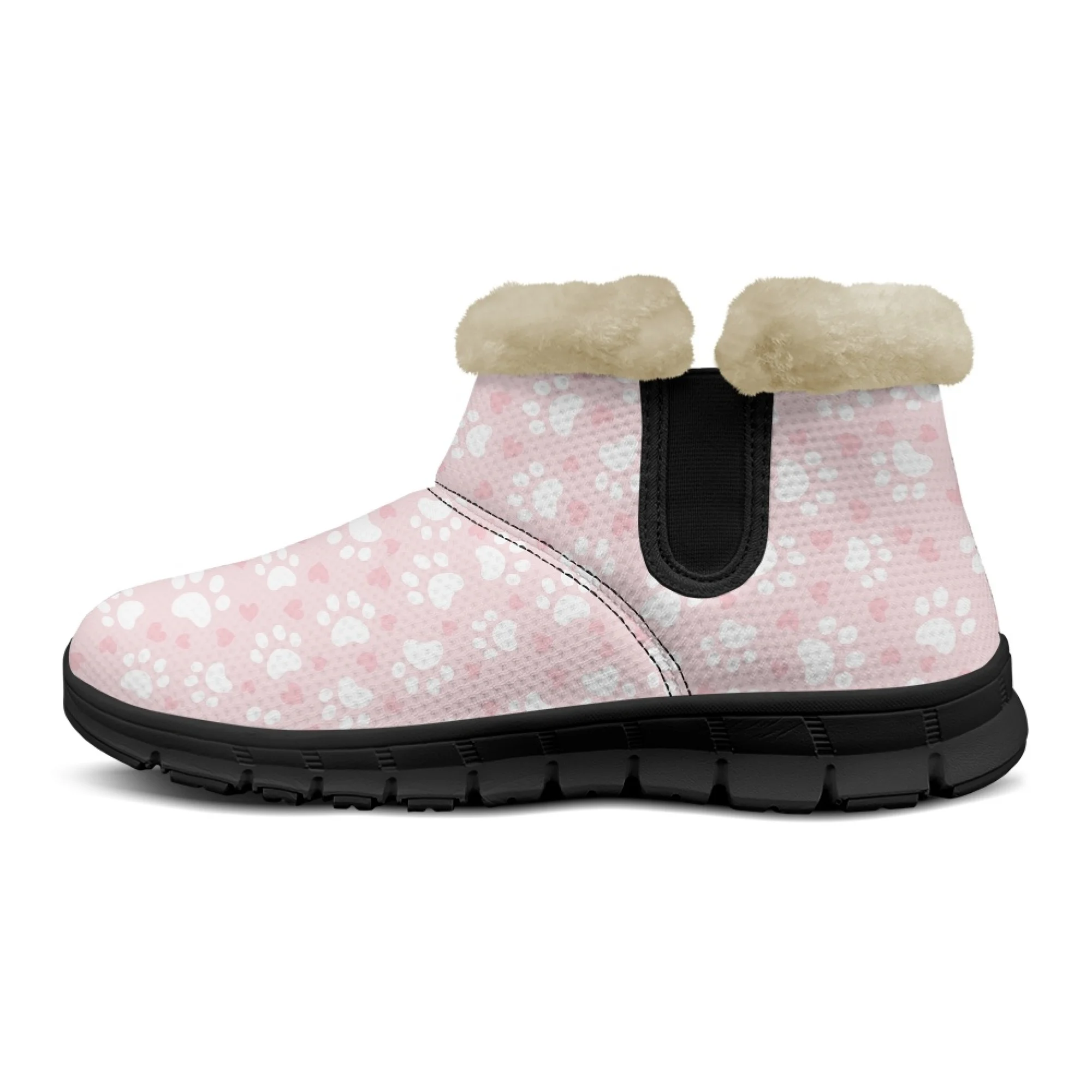 INSTANTARTS Cute Puppy Paw Prints Warm Snow Soft Boots Women Winter Pink Shoes Comfort Casual Non Slip Short Plush Girls Boots