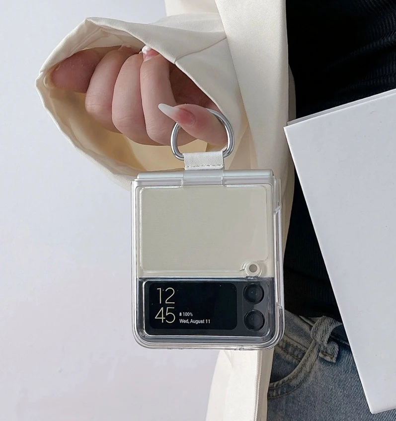 Custodia Per Telefono Per Samsung Z Flip 5 Flip 4 Ring Holder Custodia Trasparente Samsung Galaxy Z Flip 5 4 3 5G Hard Pc Matte Ultra Slim Cle