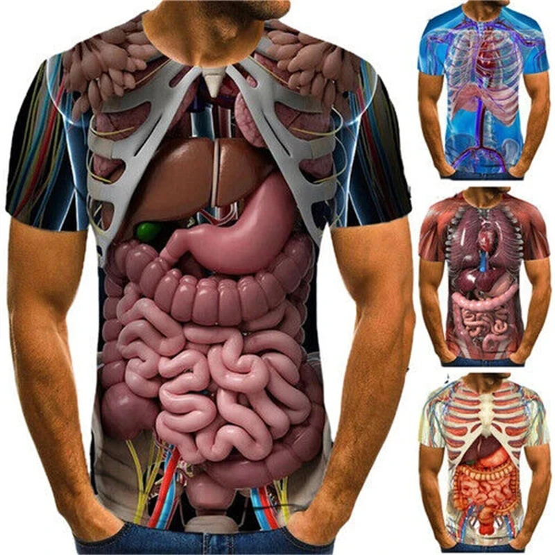 Skeleton Internal Organs 3D Womens Mens Short Sleeve T-Shirt Casual