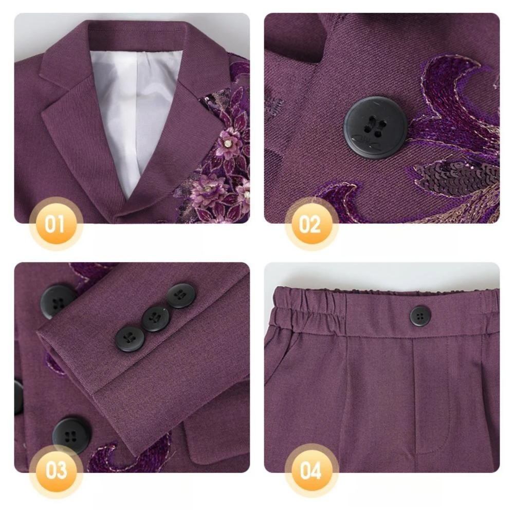 Boys Embroidery Suit Set 4 Pieces Stage Performance Wear Casual Notched Lapel Kids Suits For Celebration boys suits