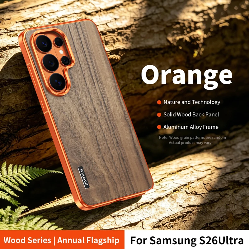 Magnetic Solid Walnut Wood Back Cover with Aluminum Alloy Frame