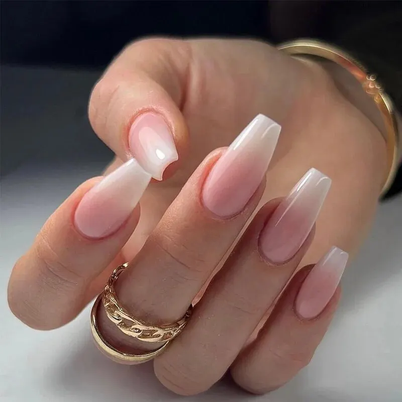 24pieceSeamlessNailTipsLongStyleLuxuryNailStickersWhite