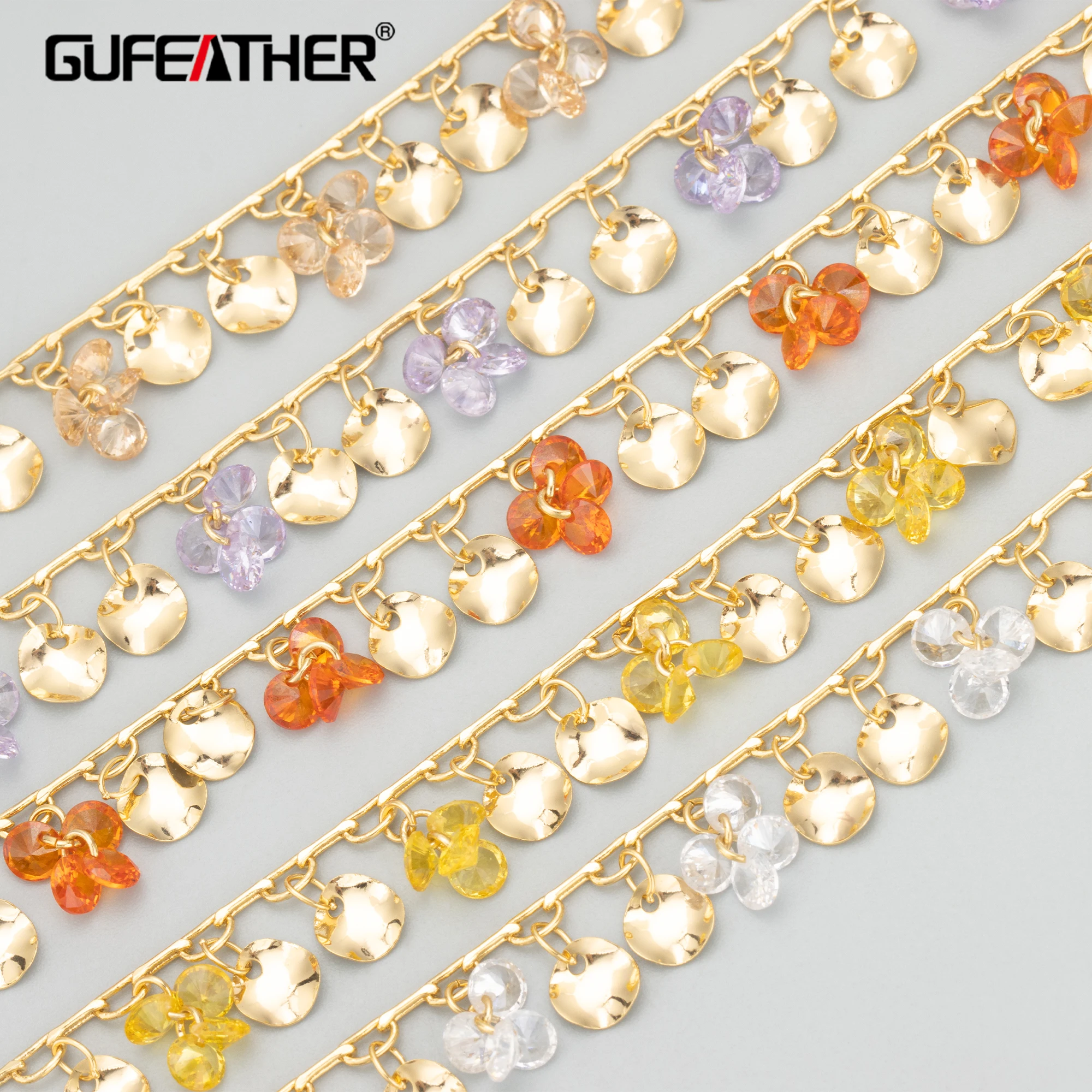 

GUFEATHER C325,chain,hand made,zircons,nickel free,18k gold plated,copper,jewelry making,diy bracelet necklace,50cm/lot