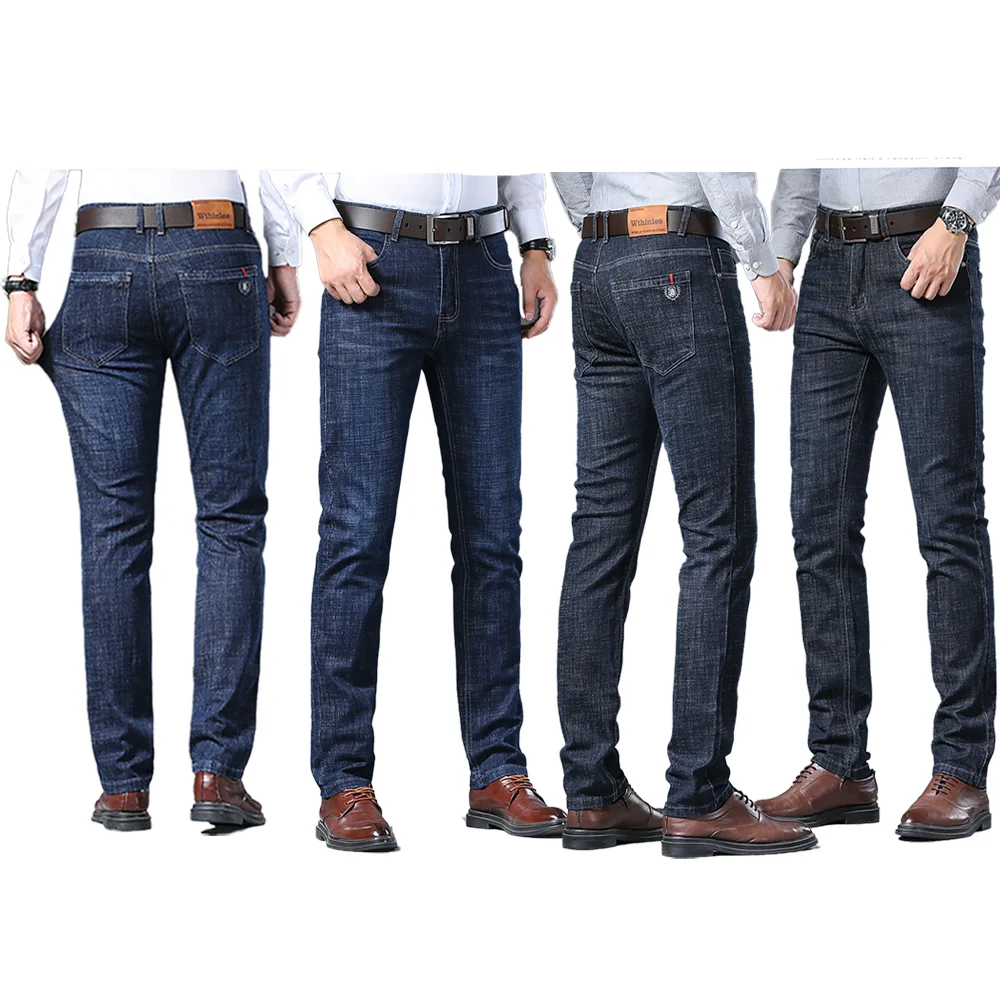 Brand Business Men's  Jeans Straight  Stretch Slim  Casual Fit Trousers Classic  Work  Leisure Elastic Zipper Denim Man Pants