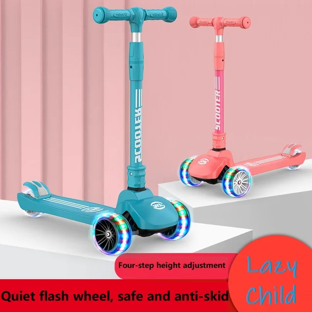 LazyChild Anti-Slip Foldable Scooter 2-6 Years Old Children's Yo-Yo Car Four-Speed Adjustment Scooter Scooter Flash Wheel 1
