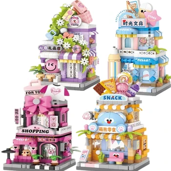 NEW Gift Snack Stationery Store Small Shop Store Street View Food House Building Blocks Kit Girls Bricks Model Kids Toy Children