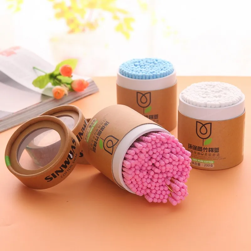 100/200pcs/Box Bamboo Baby Cotton Swab Wood Sticks Soft Cotton Buds Cleaning of Ears Tampons Cotonete Pampons Health Beauty