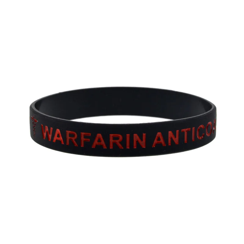1PC/3PCS Warfarin Anticoagulant Silicone Wristband Medical Alert Rubber Bangle Adult Size 4